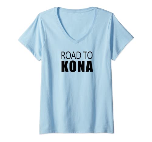 Damen ROAD TO KONA TRIATHLON SPORT HAWAII TRIATHLET DAMEN HERREN T-Shirt mit V-Ausschnitt von TRIATHLETEN GESCHENKE TRIATHLON SWIM BIKE RUNNING