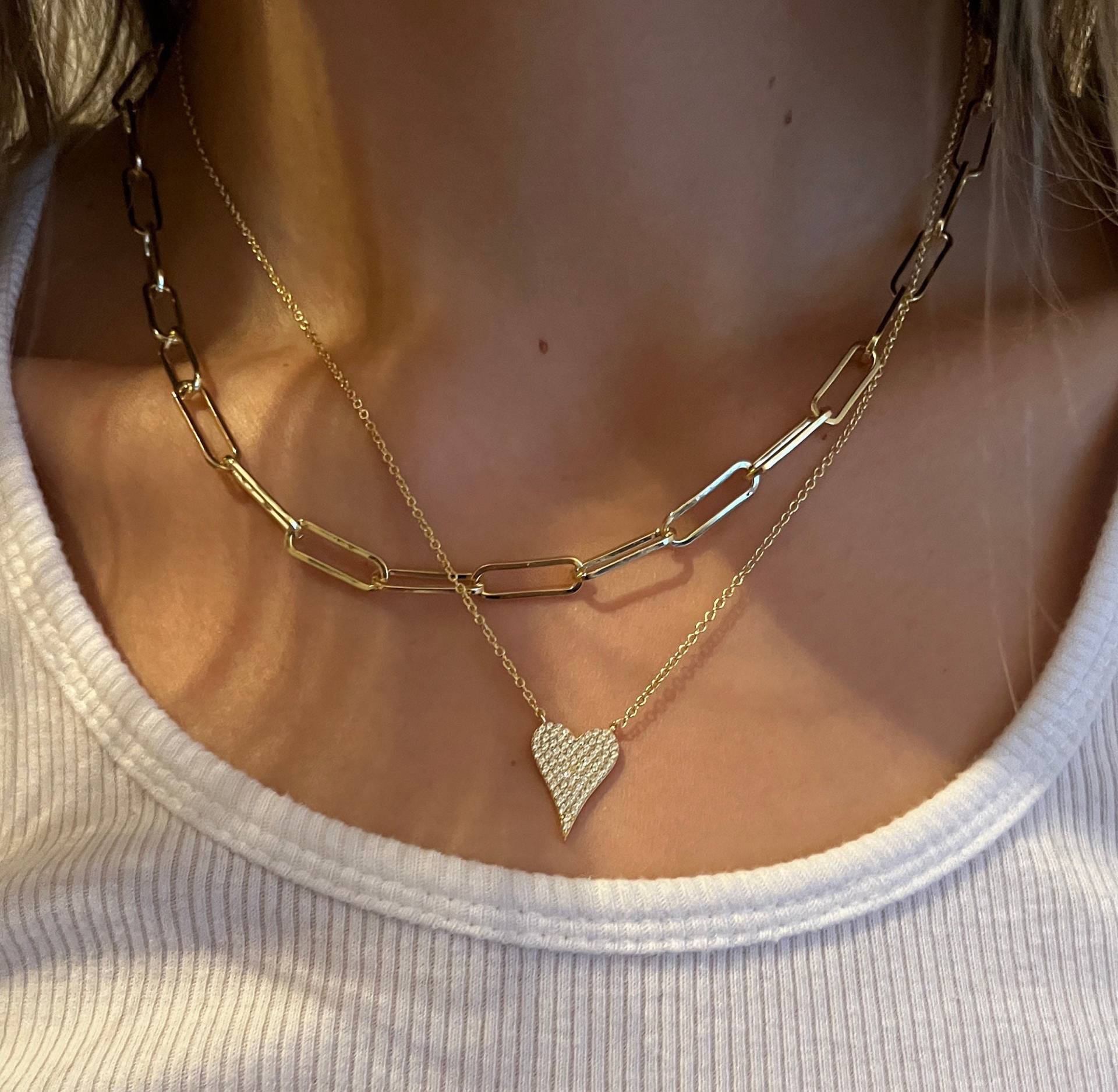 Pave Diamond Herz Kette 14K Gold Vermeil, Verstellbare Kette von TRIBEANDTREASURE