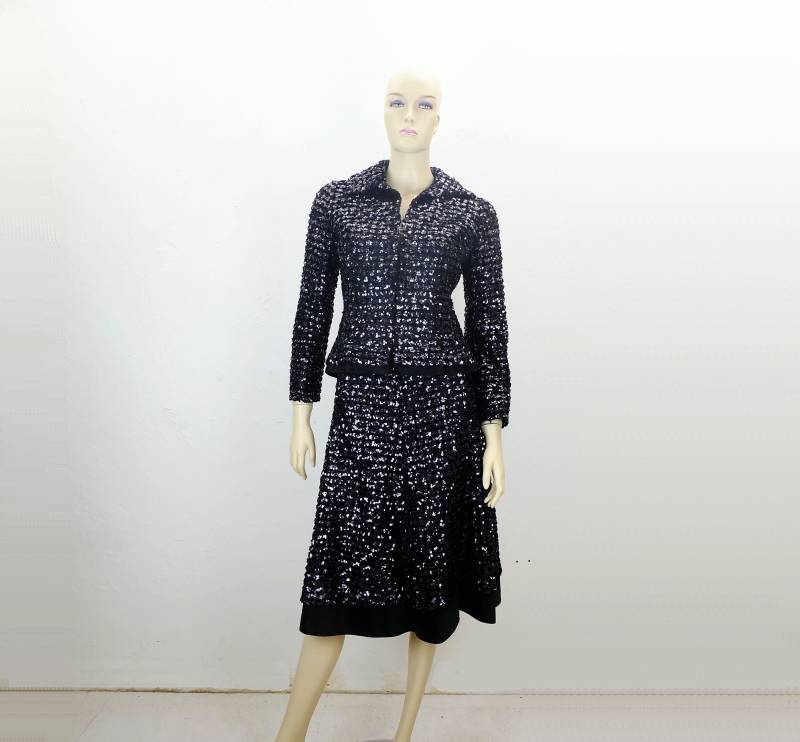 2-Teiliges Kleid Bestickt Mit Pailletten Schwarzes Cocktailkleid Femme Chic Heidelberg Gr. 36 von TRICoVINTAGE