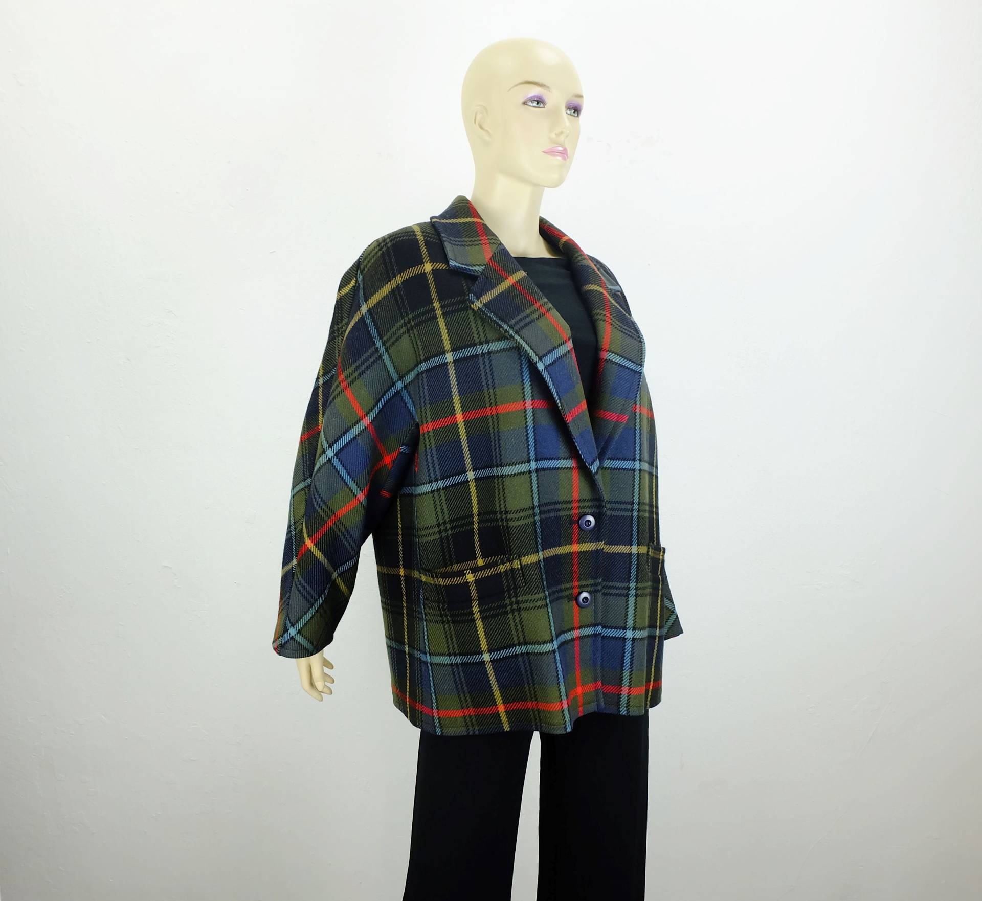 80Er True Vintage Oversized Blazer Jacke Gr. 38/40 Großes Karo Schurwolle von TRICoVINTAGE