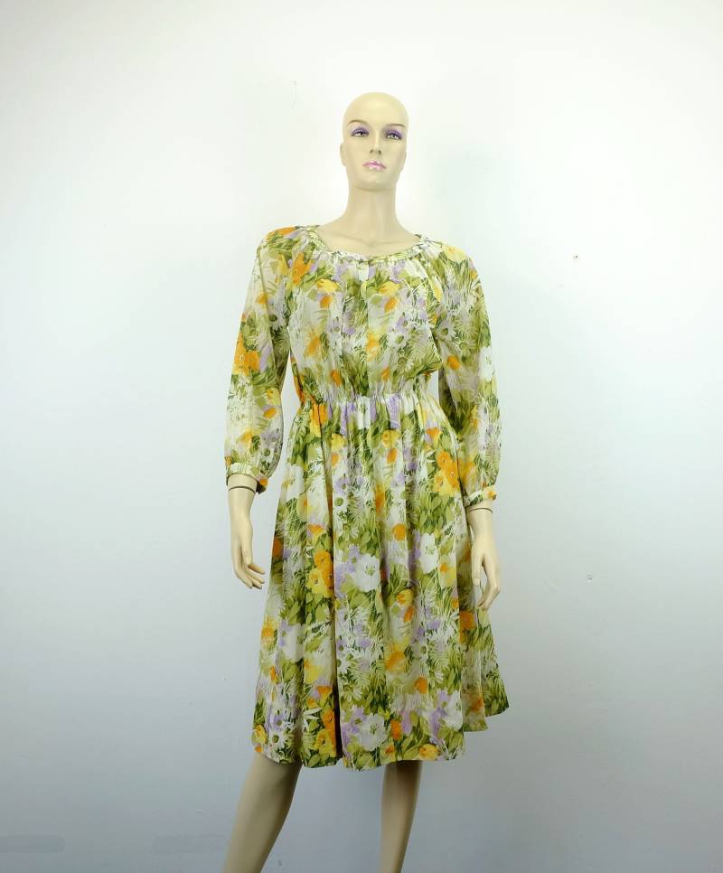 Kleid 70Er Vintage Dress Sommerkleid Gr. 36 Blumenwiese Muster Romantisch von TRICoVINTAGE