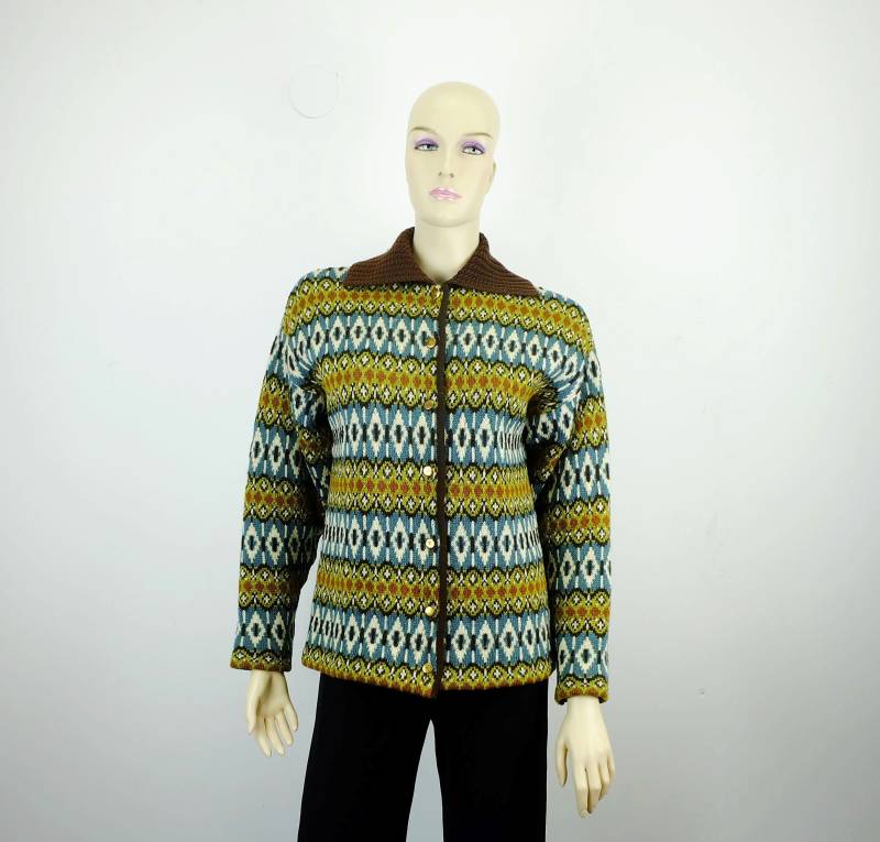 Vintage 50Er 60Er Jersey Modeller Strickjacke Norwegerjacke Cardigan Gr. 38 Made in Sweden von TRICoVINTAGE