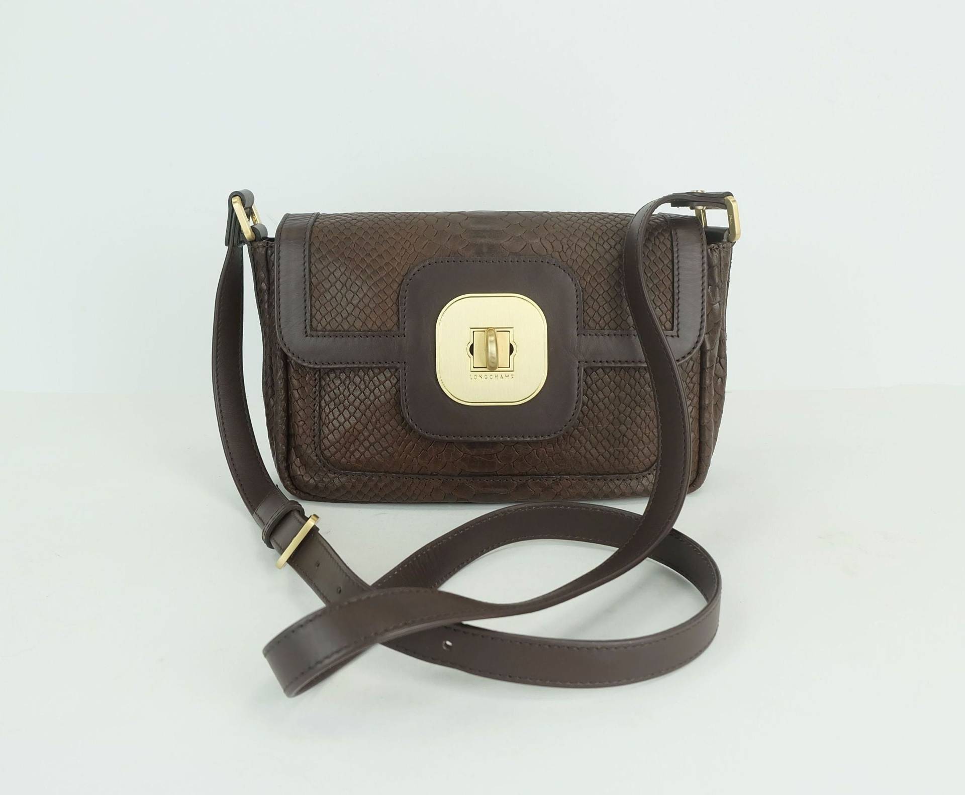 Vintage Longchamp Paris Schultertasche Braunes Leder Cross-Body Umhängetasche 90Er Jahre von TRICoVINTAGE