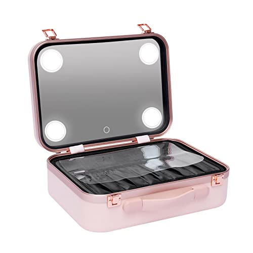 TRIEBAN Kosmetik-Organizer-Box Make-up-Koffer mit dimmbaren LED-Lampen und kippbarem Spiegel beleuchteter Kosmetik-Organizer-Aufbewahrungskoffer für Schmuck (Rosa) von TRIEBAN