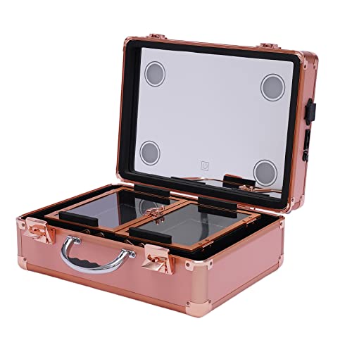 TRIEBAN Kosmetikkoffer Hartschale Schminkkoffer Make Up Koffer Beauty Case Groß Beautycase Damen mit individuellen Unterteilungen, Licht und Spiegel (Roségold) von TRIEBAN