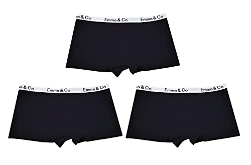 Damen Baumwoll-Hipster Mädchen-Boxershorts Boxershorts in einfarbigen Farben Unterhosen kurz 3er Pack (Schwarz, Schwarz, Schwarz) DE 46-48 (Fabrikgrößea Size XL UK18-20) 6289-XL-3pk-BK-BK-BK von TRIFOLIUM