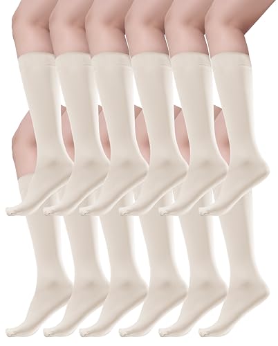 TRIFOLIUM 12 Paare Damen Nylon Kniestrümpfe mit Komfortbund 80 Denier Cremebeige Eine Größe (SOX3588-80D-12P-One Size-Tan) von TRIFOLIUM