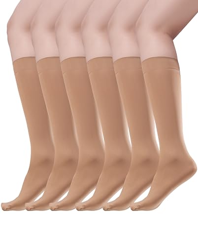 TRIFOLIUM 6 Paar Damen 80 Denier Nylon Kniestrümpfe mit Komfortbund Einheitsgröße Beige (SOX3588-80D-6P-BG) von TRIFOLIUM