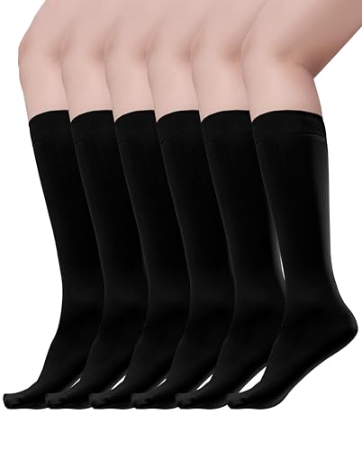 TRIFOLIUM 6 Paare Damen Nylon Kniestrümpfe mit Komfortbund 80 Denier Kohle Eine Größe (SOX3588-80D-6P-One Size-Charcoal) von TRIFOLIUM
