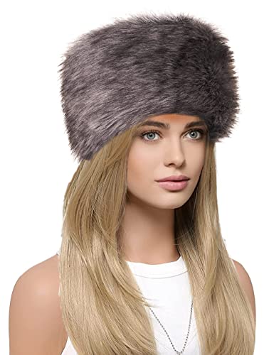 TRIFOLIUM Frauen Wintermütze - Warm & Stilvoll, Russisch-Kosaken-Look Silbergrau Lang Künstlich Fabrikschild M (HT6386-M-GY-Fox) von TRIFOLIUM
