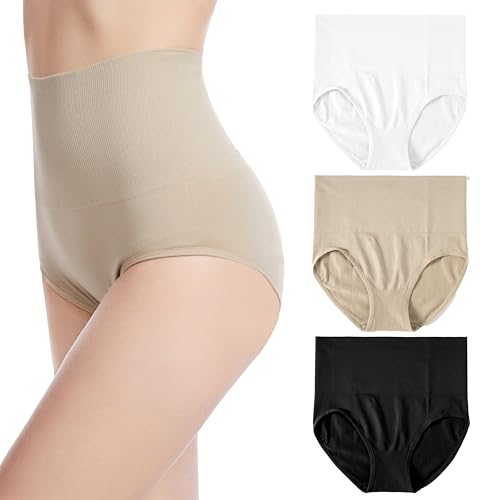 TRIFOLIUM Damen Nahtloser Shaping-Slip mit Leichter Unterstützung, hoher Taille und formendem Effekt Magic Knickers (3 Pack Schwarz Weiß Beige DE 34-36 Fabriketikett M (2003-M-BK-WT-BG) von TRIFOLIUM