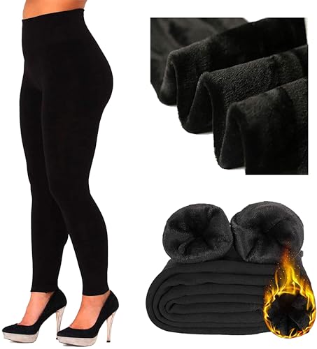 TRIFOLIUM Damen Ultra-Isolierende Thermische Winter Furry Fleece Gefütterte Leggings: Gemütlicher Komfort für kalte Tage (Schwarz Kontroll-Leggings, DE 40-42 LG7309C-M-14-16-BK) von TRIFOLIUM