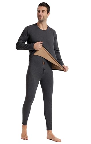 TRIFOLIUM Deluxe Samtig Weiche Doppelschichtige Ultra-isolierende Thermounterwäsche-Set für Herren bei kaltem Wetter Dunkelgrau Brustumfang 96-103cm Fabriketikett L (TM1709M-1-L-DGY) von TRIFOLIUM
