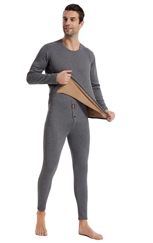TRIFOLIUM Deluxe Samtig Weiche Doppelschichtige Ultra-isolierende Thermounterwäsche-Set für Herren bei kaltem Wetter Grau Brustumfang 104-111cm Fabriketikett XL (TM1709M-2-XL-GY) von TRIFOLIUM