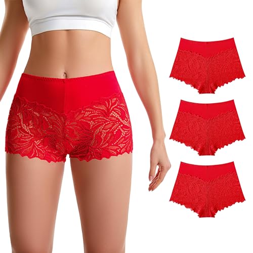TRIFOLIUM High-Waisted Culottes aus floraler Spitze Set von 3 (Rot Rot Rot) DE 40-42 Fabriketikett L (8003-L-T4) von TRIFOLIUM