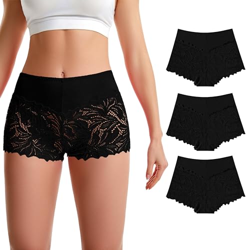 TRIFOLIUM High-Waisted Culottes aus floraler Spitze Set von 3 (Schwarz Schwarz Schwarz) DE 36-38 Fabriketikett M (8003-M-T1) von TRIFOLIUM