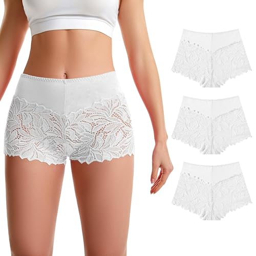 TRIFOLIUM High-Waisted Culottes aus floraler Spitze Set von 3 (Weiß Weiß Weiß) DE 42-44 Fabriketikett XL (8003-XL-T2) von TRIFOLIUM