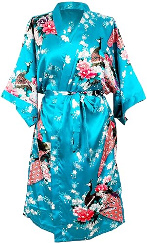 TRIFOLIUM Kimono-Robe aus seidigem Pfau-Satin-Nachthemd, Bademantel, Hochzeits-Nachthemd. Himmelblau DE 42-44 (Fabrikgrößea M UK14-16) NG8701-1 P-M-SBL von TRIFOLIUM