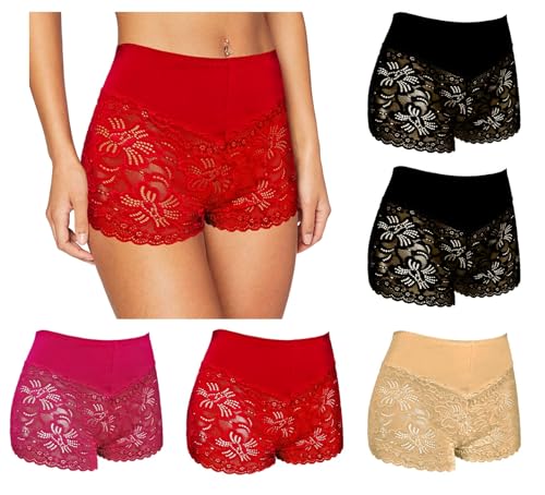 TRIFOLIUM Hoch taillierte französische Panties Blumen-Spitzenhöschen Dehnbare transparente Unterhosen 6 Pack (Set 1) DE 42-44 Fabriketikett XL (6286-6P-Co1-XL) von TRIFOLIUM