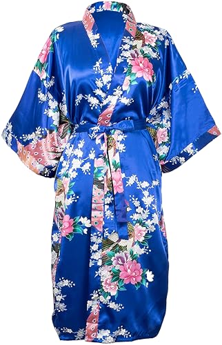 TRIFOLIUM Kimono-Robe aus seidigem Pfau-Satin-Nachthemd, Bademantel, Hochzeits-Nachthemd. Königsblau DE 50-52 (Fabrikgrößea XL UK22-24) NG8701-1 P-XL-RBL von TRIFOLIUM