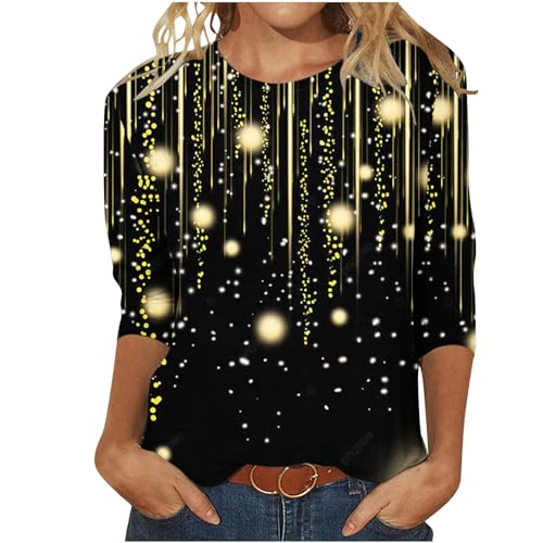 3/4 Ärmel Pullover Damen Glitzer Druck Oberteile Festlich Bluse Langarm T-Shirt Pailletten Muster Langarmshirt Leicht Basic Shirt Rundhals Pulli Tops Tunika Große Größen Abend Party Club Oberteil von TRIGLICOLEUM