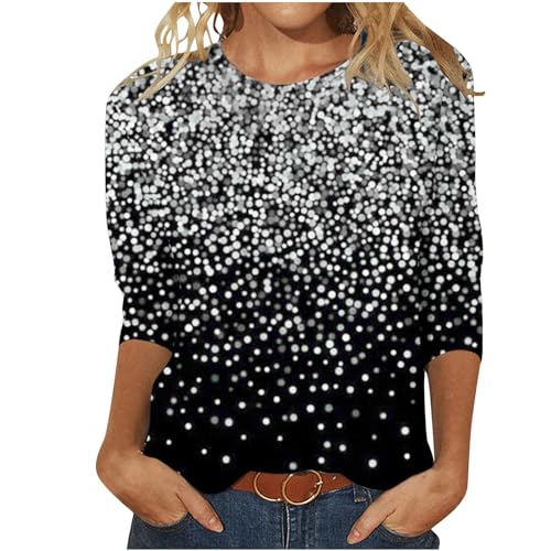 3/4 Ärmel Pullover Damen Glitzer Druck Oberteile Festlich Bluse Langarm T-Shirt Pailletten Muster Langarmshirt Leicht Basic Shirt Rundhals Pulli Tops Tunika Große Größen Abend Party Club Oberteil 3/4 Ärmel Pullover Damen Glitzer Druck Oberteile Festlich Bluse Langarm T-Shirt Pailletten Muster Langarmshirt Leicht Basic Shirt Rundhals Pulli Tops Tunika Große Größen Abend Party Club Oberteil von TRIGLICOLEUM