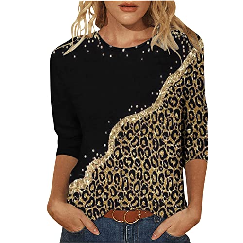 3/4 Arm Tshirt Damen Shirt Mode Leopard Druck Oberteile Bluse Sommer Basic T-Shirts Tunika Tops Rundhals Pullover T-Shirt Slim Fit Damenblusen T Shirts Longbluse Blusen & Tuniken für Damen von TRIGLICOLEUM