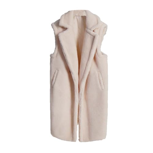 Ärmellose Kunstfell Weste Damen Elegant Einfarbig Fellweste Kunstpelze Winterjacke Mittellange Pelzweste Dicke Warme Pelzmantel Winter Revers Jacke Vest Faux Fur Mantel Felljacke Wintermantel 3XL von TRIGLICOLEUM