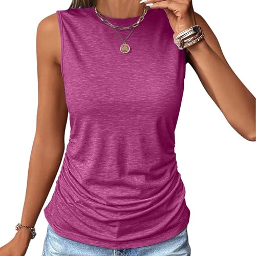 Angebote des Tages Heute Tank Top Damen Ärmellos Ruched Oberteile Große Größen Blusentop Sommer Rundhals Tanktop T Shirt Basic Stretch Tops Baumwolle Vest Top Einfarbig Bluse Locker Tanktops Frauen von TRIGLICOLEUM