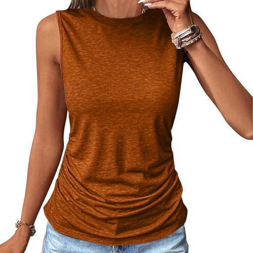 Angebote des Tages Heute Tank Top Damen Ärmellos Ruched Oberteile Große Größen Blusentop Sommer Rundhals Tanktop T Shirt Basic Stretch Tops Baumwolle Vest Top Einfarbig Bluse Locker Tanktops Frauen von TRIGLICOLEUM
