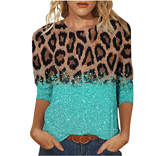 Ausgefallene Tshirts Damen 3/4 Arm Tshirt Damen Shirt Mode Leopard Druck Oberteile Bluse Sommer Basic T-Shirts Tunika Tops Rundhals Pullover T-Shirt Slim Fit Damenblusen T Shirts von TRIGLICOLEUM