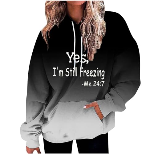 Black Friday Angebote 2024 Hoodie Damen Oversize Kapuzenpullover Farbverlauf Pullover Sweatshirt mit Kapuze Langarm Winter Mode Oberteile Casual Sportshirt Kordelzug Langarmshirt Streetwear Shirt von TRIGLICOLEUM