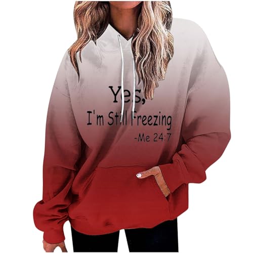Black Friday Angebote 2024 Hoodie Damen Oversize Kapuzenpullover Farbverlauf Pullover Sweatshirt mit Kapuze Langarm Winter Mode Oberteile Casual Sportshirt Kordelzug Langarmshirt Streetwear Shirt von TRIGLICOLEUM