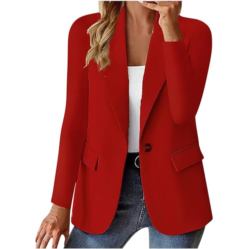 Blazer Damen Eelgant Schalkragen Anzug Langarm Jacke Sportlich Business Anzugjacke Open Front Jackett Tailliert Kurzblazer Einfarbig Arbeitsjacke Strickjacke mit Knöpf Büro Sakko Blazerjacke von TRIGLICOLEUM