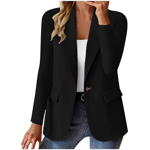 Blazer Damen Eelgant Schalkragen Anzug Langarm Jacke Sportlich Business Anzugjacke Open Front Jackett Tailliert Kurzblazer Einfarbig Arbeitsjacke Strickjacke mit Knöpf Büro Sakko Blazerjacke von TRIGLICOLEUM