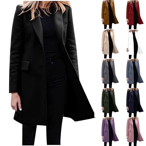 Blazer Damen Elegant Große Größen Longblazer Lange Einfarbig Anzug Einreihige Anzugjacke Business Sakko Jacke Locker Langarm Arbeitsjacke Herbst Winter Blazerjacke Open Front Cardigan für Büro von TRIGLICOLEUM