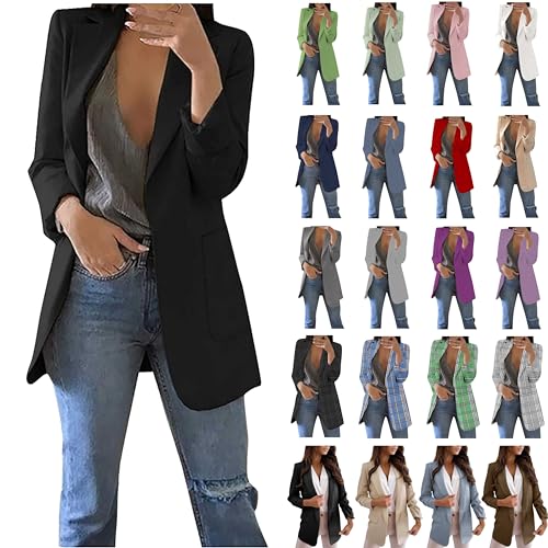 Blazer Damen Sportlich Elegant Longblazer Große Größen Einfarbig Anzug Einreihige Anzugjacke Business Sakko Jacke Locker Langarm Arbeitsjacke Herbst Winter Blazerjacke Open Front Cardigan für Büro von TRIGLICOLEUM