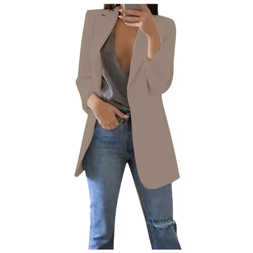 Blazer Damen Sportlich Elegant Longblazer Große Größen Einfarbig Anzug Einreihige Anzugjacke Business Sakko Jacke Locker Langarm Arbeitsjacke Herbst Winter Blazerjacke Open Front Cardigan für Büro von TRIGLICOLEUM