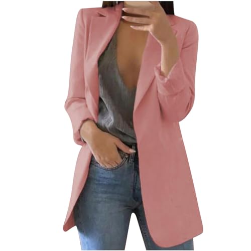 Blazer Damen Sportlich Elegant Longblazer Große Größen Einfarbig Anzug Einreihige Anzugjacke Business Sakko Jacke Locker Langarm Arbeitsjacke Herbst Winter Blazerjacke Open Front Cardigan für Büro von TRIGLICOLEUM