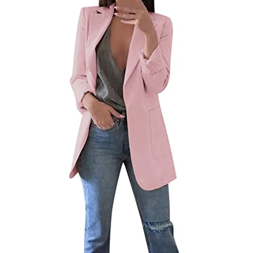 Blazer Damen Sportlich Elegant Longblazer Große Größen Einfarbig Anzug Einreihige Anzugjacke Business Sakko Jacke Locker Langarm Arbeitsjacke Herbst Winter Blazerjacke Open Front Cardigan für Büro von TRIGLICOLEUM