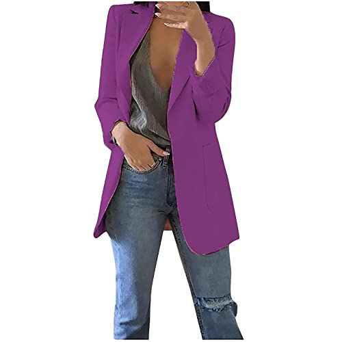 Blazer Damen Sportlich Elegant Longblazer Große Größen Einfarbig Anzug Einreihige Anzugjacke Business Sakko Jacke Locker Langarm Arbeitsjacke Herbst Winter Blazerjacke Open Front Cardigan für Büro von TRIGLICOLEUM