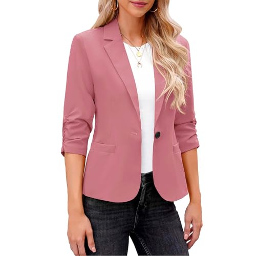 Blazer Damen Sportlich Langarm Anzug Jacke Elegant Einfarbig Strickjacke Business Anzugjacke Open Front Jackett Slim fit Kurzblazer Arbeitsjacke mit Knöpf Büro Sakko Tailliert Blazerjacke von TRIGLICOLEUM
