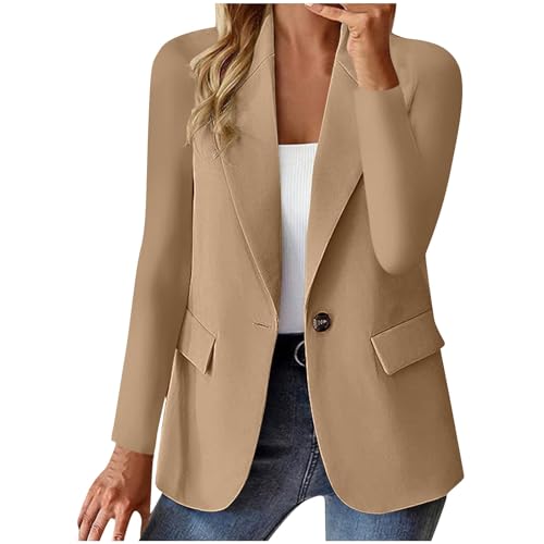 Blazer Damen Sportlich Langarm Schalkragen Anzug Jacke Elegant Einfarbig Strickjacke Business Anzugjacke Open Front Jackett Kurzblazer Arbeitsjacke mit Knöpf Büro Sakko Tailliert Blazerjacke von TRIGLICOLEUM