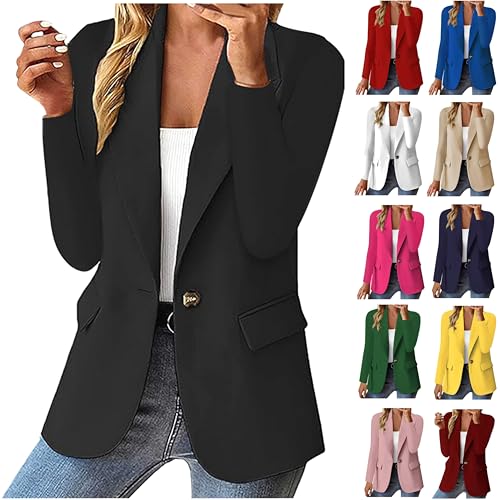 Blazer Damen Sportlich Langarm Schalkragen Anzug Jacke Elegant Einfarbig Strickjacke Business Anzugjacke Open Front Jackett Kurzblazer Arbeitsjacke mit Knöpf Büro Sakko Tailliert Blazerjacke von TRIGLICOLEUM