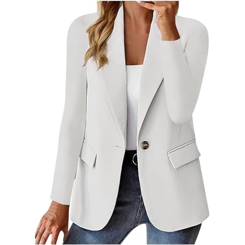 Blazer Damen Sportlich Langarm Schalkragen Anzug Jacke Elegant Einfarbig Strickjacke Business Anzugjacke Open Front Jackett Kurzblazer Arbeitsjacke mit Knöpf Büro Sakko Tailliert Blazerjacke von TRIGLICOLEUM