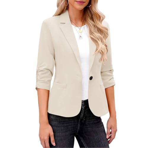 Blazer für Damen 3/4 Arm/Langarm Business Anzug Open Front Jacke Elegant Einfarbig Slim fit Anzugjacke Sportlich Kurzblazer Jackett Arbeitsjacke Büro Sakko Tailliert Kostüme & Blazer für Damen von TRIGLICOLEUM