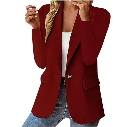 Blazer für Damen Langarm Business Anzug Open Front Jacke Elegant Einfarbig Anzugjacke Sportlich Kurzblazer Schalkragen Jackett Strickjacke Arbeitsjacke mit Knopfleiste Büro Sakko Tailliert Blazerjacke von TRIGLICOLEUM