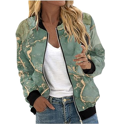 Blouson Jacke Damen Bomberjacke Frühlingsjacke Blumenmuster Leichte Sommerjacke Sommer Reißverschluss Kurz Pilotenjacke Dünne Langarm Übergangsjacke College Jacket Mädchen Fliegerjacke Damenjacke von TRIGLICOLEUM