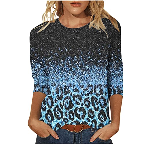 Blusen & Tuniken für Damen 3/4 Arm Tshirt Damen Shirt Mode Leopard Druck Oberteile Bluse Sommer Basic T-Shirts Tunika Tops Rundhals Pullover T-Shirt Slim Fit Damenblusen T Shirts von TRIGLICOLEUM