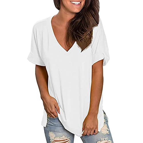 Blusen & Tuniken für Damen Tshirt Mode Farbverlauf Longbluse V-Ausschnitt Kurzarm T-Shirt Einfarbig Tunika Tops Locker Longtops Pullover T Shirts Ärmellos Tanktop Teenager Mädchen Shirt Große Größen von TRIGLICOLEUM